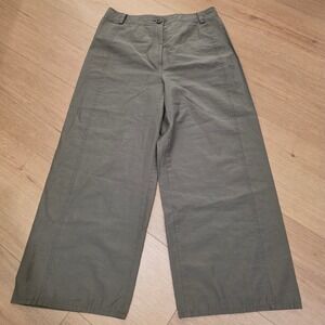 Zara Wide Leg Cropped Utility Pants Womens Size L Olive Green Cotton Blend